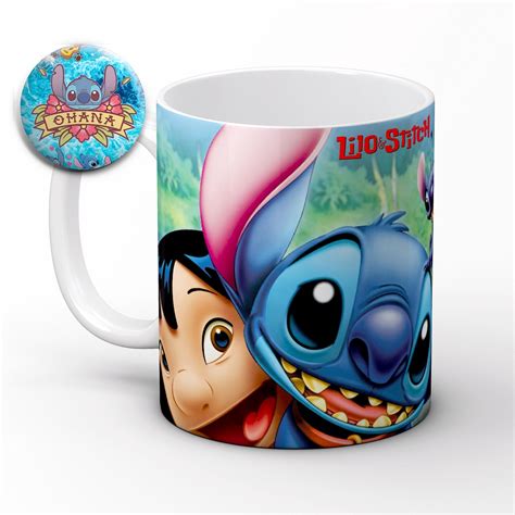 Caneca Personalizada Stitch Lilo Porcelana Gratis Botton Nome