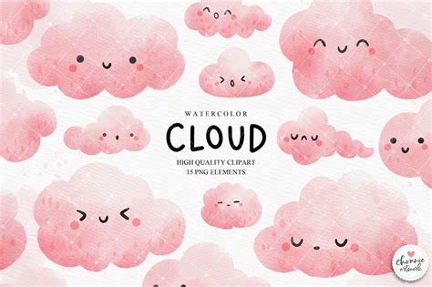 Pink Cloud Clipart Pink Emoticon Cloud Graphic By Chonnieartwork