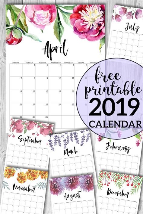 The Free Printable 2019 Calendar With Flowers