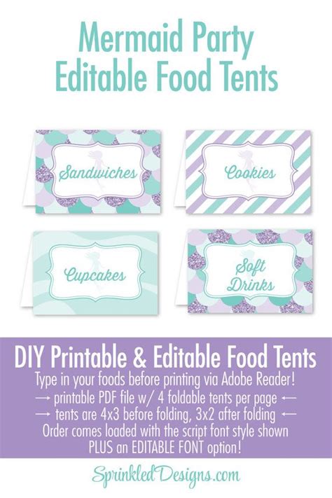 Mermaid Party Decorations Printable Food Tents Editable Text Etsy Artofit