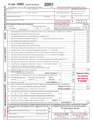 Fillable Online Tax Ohio Ohio It Income Tax Return For The