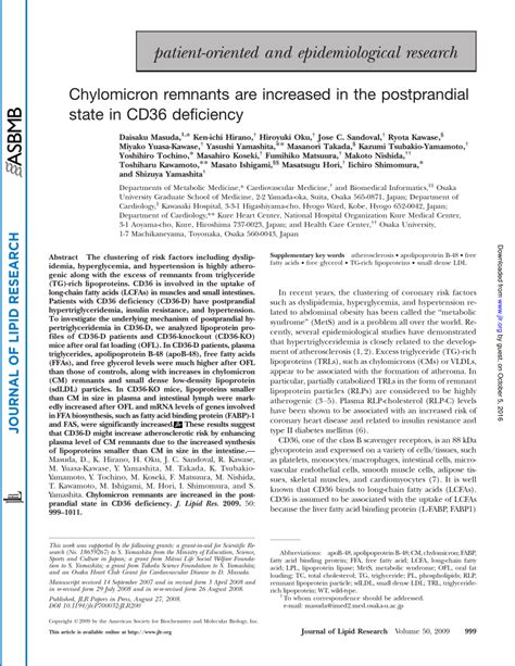 (PDF) Chylomicron remnants are increased in the postprandial state in ...