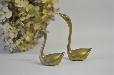 Vintage Mid Century Pair Brass Swans Mcm Decorative Birds Etsy