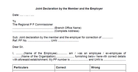 Epf Joint Declaration Form By Member Employee And Employer