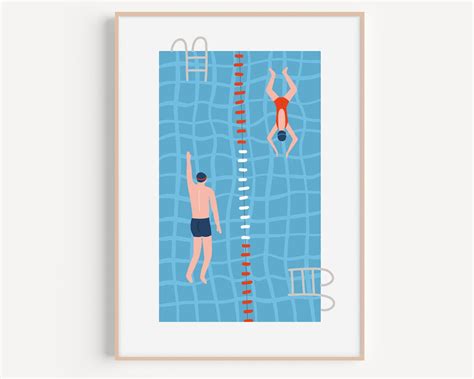 Swimming Pool Print Swimmers Artwork Swimming Poster Retro Sport