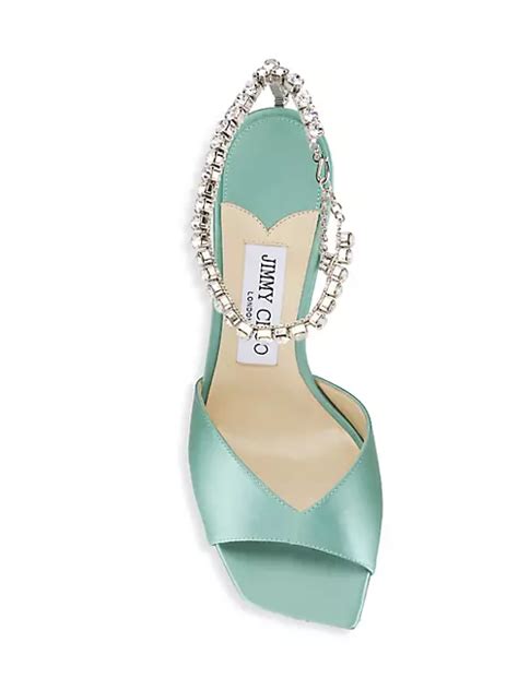 Shop Jimmy Choo Saeda 100mm Crystal Chain Strap Satin Sandals Saks