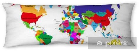 Body Pillow Colored Political World Map With Names Of Sovereign