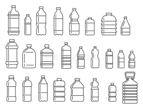 Plastic Bottles For Water Outline Icons Set Stock Vector Illustration