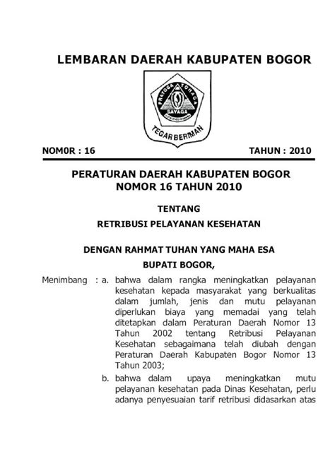 Pdf Lembaran Daerah Kabupaten Bogor Biro Hukum Pelayanan