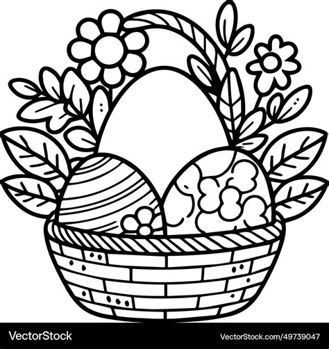 Simple easter egg clipart black and white flowers Vector Image