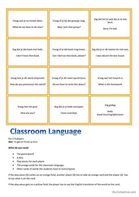 Classroom Language - Board game boar…: English ESL worksheets pdf & doc