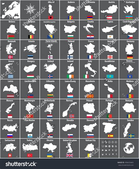 Vektor Stok All Vector European Countries Maps Flags Tanpa Royalti