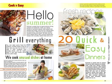 Cook it Easy Magazine Page Spread Design. Articles and Different Images Stock Image - Image of ...