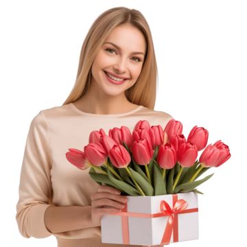 Present Box Bouquet Of Tulips Happy Valentines Day Flowers And Gift