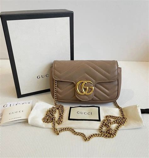 Gucci Marmont Supermini Nude GHW 2018 Barang Mewah Tas Dompet Di