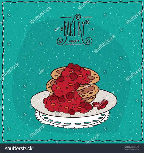 Stack Pancakes Red Berries Cherry Currant Stock Vector Royalty Free