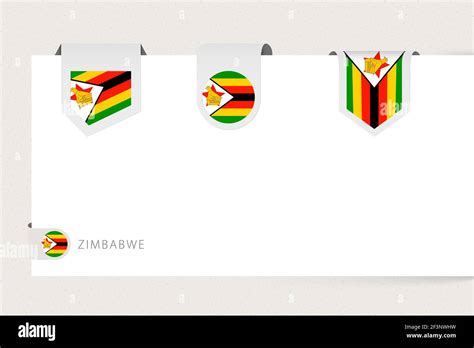 Label flag collection of Zimbabwe in different shape. Ribbon flag ...