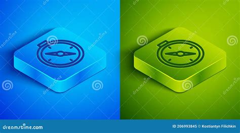 Isometric Line Compass Icon Isolated On Blue And Green Background