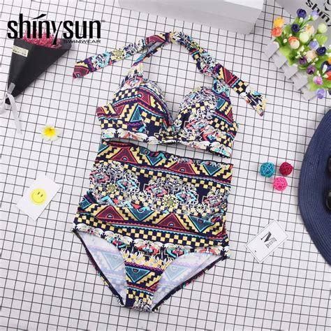 Shinysun New High Waist Retro Floral Print Swimsuit Sexy Bikini