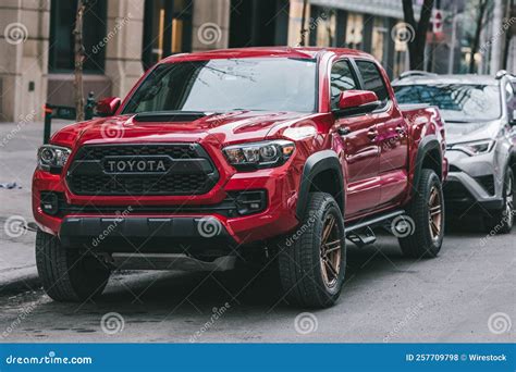 Red Toyota Tacoma Parked Downtown Calgary Alberta Editorial Stock