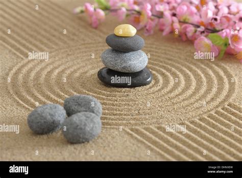 Japanese Zen Garden In Sand Stock Photo Alamy