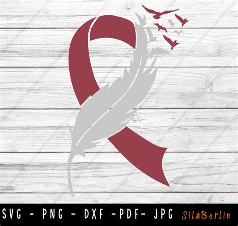 Cancer Ribbon With Feather Svg