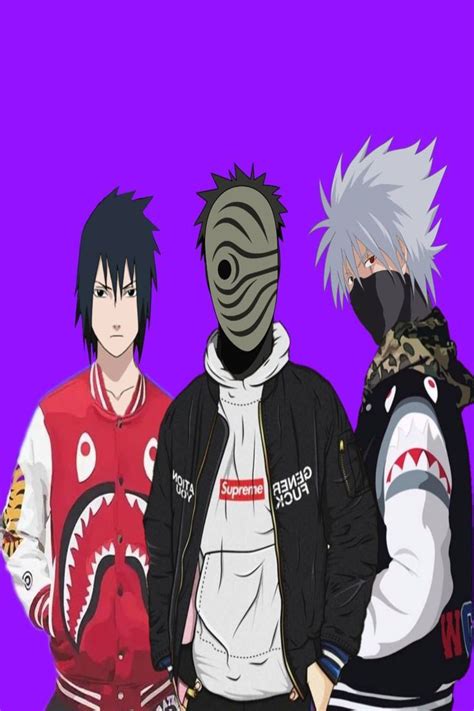 Sasuke Obito And Kakshi Wearing Hypebeast Clothes Sasuke And Kakashi