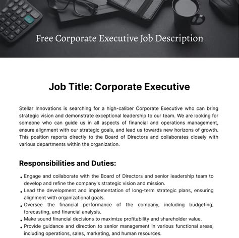 Free Corporate Executive Job Description Template Edit Online