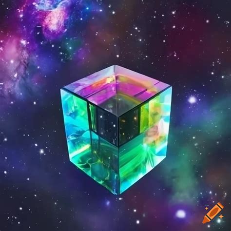 Glass Cube Floating In Space With Galaxy Background On Craiyon