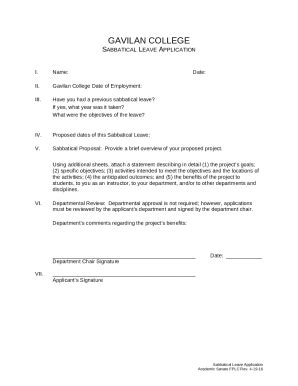 Sabbatical Leave Application Ination Doc Template Pdffiller