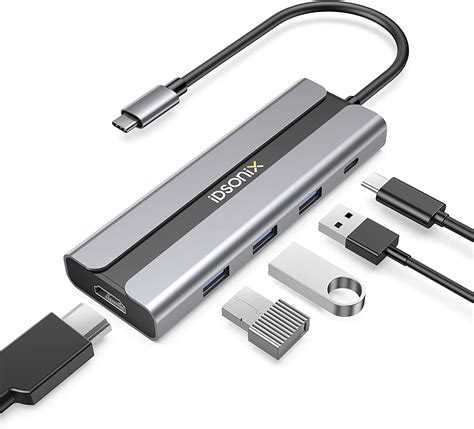 IDsonix Hub USB Hub USB C 5 En 1 Type C Adaptateur Avec HDMI 4K 30Hz