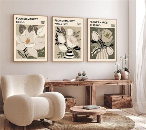 Flower Market Poster Set Of 3 Printable Triptych Wall Art Retro Posters