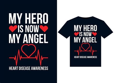 인쇄용 티셔츠 디자인을 위한 My Hero Is Now My Angel Heart Disease Awareness 일러스트레이션