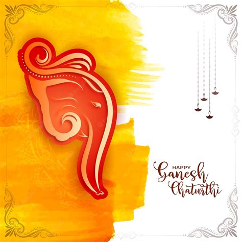 Festival Indio Religioso Diseño De Tarjeta De Felicitación Happy Ganesh Chaturthi Vector Premium