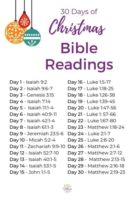 The 30 Days Of Christmas Bible Reading List With Ornaments Hanging From