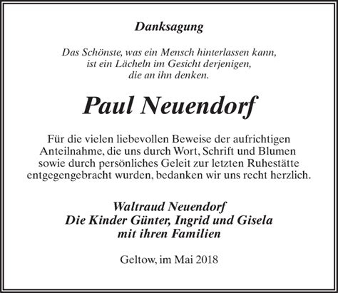 Traueranzeigen Von Paul Neuendorf Trauer Anzeigen De