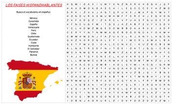 Los Paises Hispanohablantes Spanish Speaking Countries Wordsearch