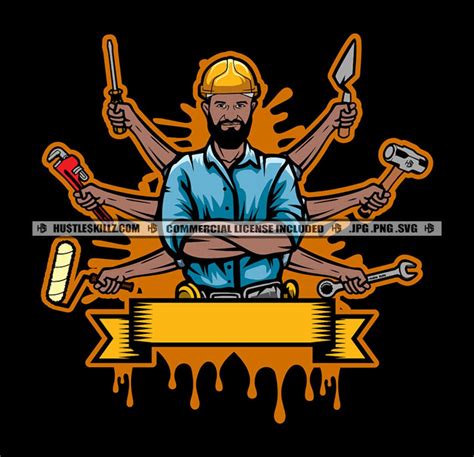 Black Handyman Logo Construction Man Work Tools Workman Mechanic Grind