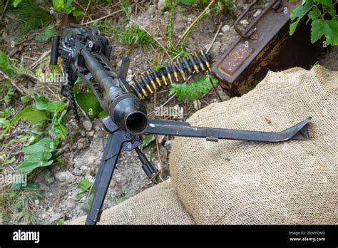 Wwii German Mg Machine Gun On Sandbag Stock Photo Alamy