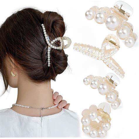 Amazon Mehayi Pcs Large Pearl Hair Claw Clips For Women Girls