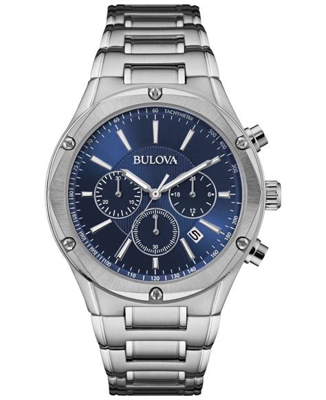 Bulova Men S Chronograph Stainless Steel Bracelet Watch Mm B In