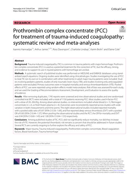 Pdf Prothrombin Complex Concentrate Pcc For Treatment Of Trauma