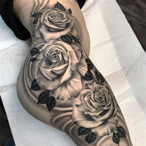 Colorful Rose Tattoos On Thigh Hip Best Tattoo Ideas