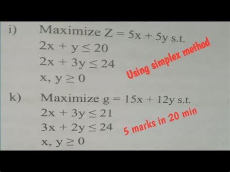 Class 12 Computational Methods Using Simplex Method Find The Optimal