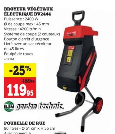 BROYEUR VÉGÉTAUX ÉLECTRIQUE BV2444 Puissance 2400 W Ø de coupe max