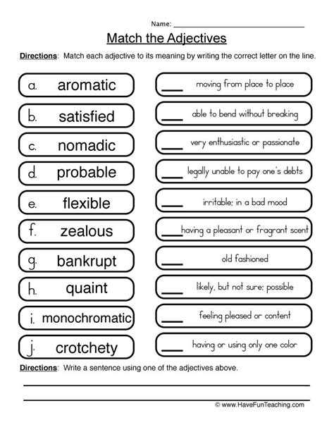 Common And Proper Adjectives Worksheets