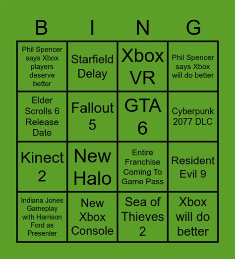 Xbox Showcase Bingo Card