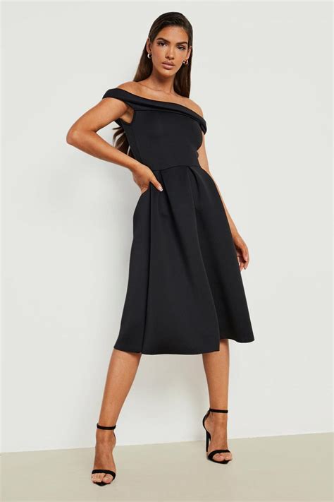 Bonded Scuba Bardot Midi Dress Boohoo Uk