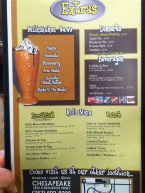 Menu at Pop's Diner Co. restaurant, Virginia Beach, Sabre St