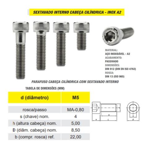 30 Parafuso Allen M5 X 10mm Inox A2 Mercadolivre